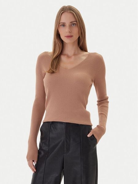 Kontatto Sweter 3M0818C Beżowy Slim Fit. Brązowe swetry klasyczne damskie Kontatto, m, z wiskozy, bez kołnierzyka. Za 179.99 zł.