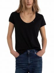 Replay Koszulka w kolorze czarnym rozmiar: XL. Czarne bluzki damskie Replay, xl, bez wzorów, z bawełny, bez kołnierzyka. Za 130.81 zł.