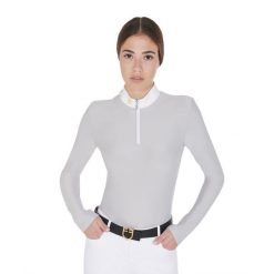 Damska koszulka polo z długim rękawem z miękkiej tkaniny technicznej. Szare bluzki sportowe damskie EQUESTRO, l, bez wzorów, z materiału, bez ramiączek. Za 190.90 zł.