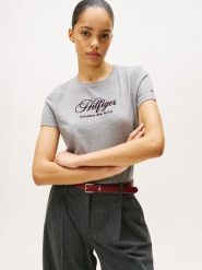 Tommy Hilfiger Koszulka Kobiety Bawełna szary|lila, XS. Szare t-shirty damskie Tommy Hilfiger, xs, bez wzorów, z bawełny, bez kołnierzyka. Za 139.95 zł.