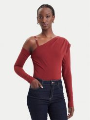 Guess Bluzka W6BP22 K6257 Bordowy Slim Fit. Czerwone bluzki damskie Guess, m, z aplikacjami, z syntetyku, bez ramiączek. Za 294.99 zł.