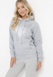 Jasnoszara Bluza z Kapturem i Nadrukiem oraz Ściągaczami Sitta. Szare bluzy z kapturem damskie Born2be, l. Za 84.99 zł.