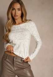 Biała Bluzka Longsleeve Ozdobiona Geometrycznym Motywem Uninessa. Białe bluzki damskie Renee, l, bez wzorów, z jeansu, bez kołnierzyka, bez ramiączek. Za 49.99 zł.