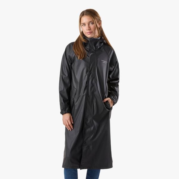 Kurtka przeciwdeszczowa damska do wędrówek wodoodporna Väderöarna Long Coat W. Szare kurtki damskie SWEDEMOUNT, s, bez kaptura. Za 296.99 zł.