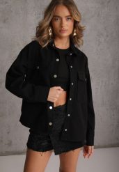 Czarna Jeansowa Kurtka Koszulowa z Bawełny z Kieszeniami Desreta. Czarne kurtki damskie Renee, l, bez wzorów, z bawełny, bez kaptura. Za 169.99 zł.