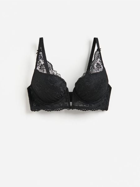 Biustonosz super push up z koronką - czarny. Czarne biustonosze Reserved, bez wzorów, z koronki. Za 79.99 zł.