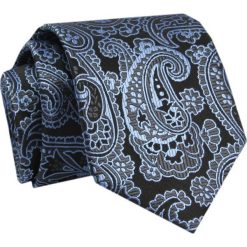 Krawat - ALTIES - Czerń z Niebieskim Wzorem Orientalnym. Niebieskie krawaty i muchy męskie Alties, bez wzorów, z tkaniny, eleganckie. Za 49.00 zł.