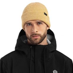Czapka zimowa beanie unisex Brownie. Żółte czapki męskie SIROKO, na zimę, z aplikacjami, z materiału. Za 55.00 zł.