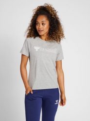 Koszulka Hummel Szara z Nadrukiem na Klatce. Szare bluzki sportowe damskie HUMMEL, s, z bawełny, bez kołnierzyka, bez ramiączek. Za 92.00 zł.