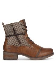 Mustang Botki 1229-510 Brązowy. Brązowe botki damskie Mustang, z materiału, bez obcasa, na płaskiej podeszwie, bez zapięcia. Za 349.99 zł.
