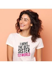 WOOOP Koszulka "I have the best sister in the world" w kolorze białym rozmiar: S. Białe bluzki damskie Wooop, s, bez wzorów, bez kołnierzyka, bez ramiączek. Za 61.46 zł.
