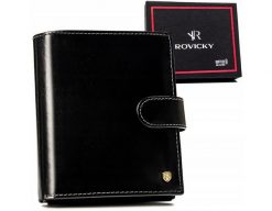 Portfel skórzany Rovicky 22316L-VT-RVT czarny. Czarne portfele męskie ROVICKY, bez wzorów, ze skóry. Za 114.00 zł.