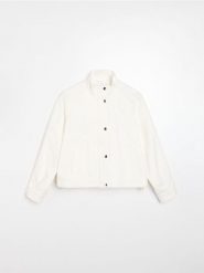 Kurtka bomberka ze stójką i twillowym wykończeniem - biały. Białe kurtki damskie Sinsay, l, bez wzorów, bez kaptura. Za 79.99 zł.