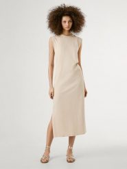 Pepe Jeans Sukienka "Ari" w kolorze beżowym rozmiar: XL. Brązowe sukienki damskie Pepe Jeans, na co dzień, xl, bez wzorów, z bawełny, bez kołnierzyka, bez ramiączek, maxi, proste. Za 131.74 zł.