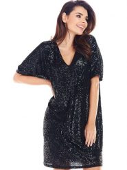 Awama Sukienka w kolorze czarnym rozmiar: onesize. Czarne sukienki damskie Awama, bez wzorów, bez kołnierzyka, bez ramiączek, mini. Za 194.99 zł.