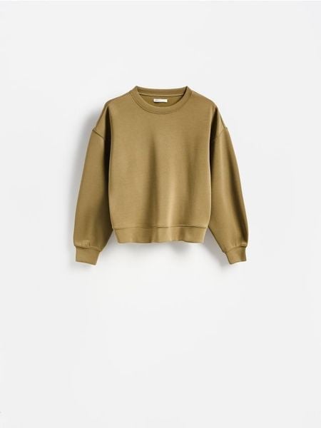 Bluza z modalem - oliwkowy. Zielone bluzy bez kaptura damskie Reserved, l, z dzianiny. Za 109.99 zł.