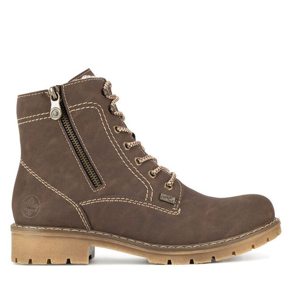 Trzewiki Rieker. Brązowe botki damskie Rieker, bez obcasa, na płaskiej podeszwie, bez zapięcia. Za 293.99 zł.