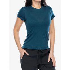 Koszulka merino damska Smartwool Merino Short Sleeve Tee Boxed. Niebieskie bluzki sportowe damskie Smartwool, bez wzorów, bez ramiączek. Za 293.99 zł.