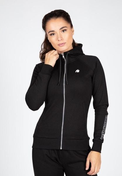 Marion Bluza z kapturem zapinana na suwak - Czarny. Czarne bluzy sportowe damskie GORILLA WEAR, xs, bez wzorów, z bawełny, bez ramiączek, z kapturem. Za 224.00 zł.