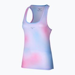 Koszulka do biegania damska Mizuno Impulse Core Graphic Tank. Niebieskie t-shirty damskie Mizuno, xl, bez wzorów, ze skóry, bez kołnierzyka. Za 55.99 zł.