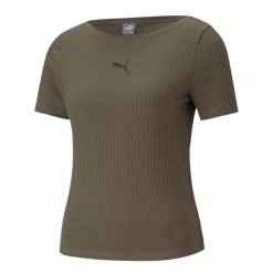 T-shirt Damski Prążkowana Slim. Zielone t-shirty damskie Puma, bez wzorów, prążkowane, bez kołnierzyka. Za 149.99 zł.