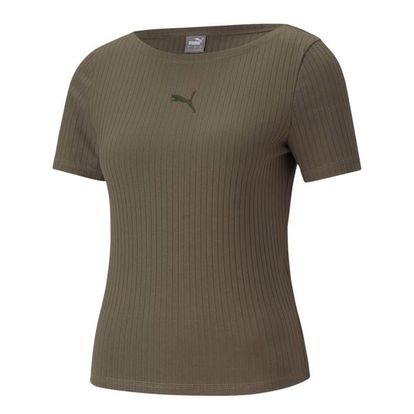 T-shirt Damski Prążkowana Slim. Zielone t-shirty damskie Puma, bez wzorów, prążkowane, bez kołnierzyka. Za 149.99 zł.