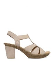 Rieker Sandały CEO-665K3-62 Beżowy. Brązowe sandały damskie Rieker, bez wzorów, ze skóry, bez obcasa, na słupku. Za 299.99 zł.