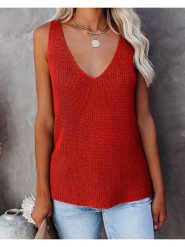 Milan Kiss Top w kolorze czerwonym rozmiar: L. Czerwone topy damskie Milan Kiss, l, bez wzorów, z bawełny, bez kołnierzyka. Za 91.77 zł.