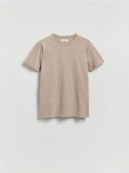 T-shirt slim z bawełny pima - beżowy. Brązowe t-shirty męskie Reserved, l, bez wzorów, z bawełny, bez kołnierzyka. Za 79.99 zł.