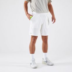 Spodenki tenisowe męskie Artengo Dry. Białe szorty męskie ARTENGO, bez wzorów, z materiału, sportowe. Za 79.99 zł.