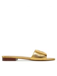 LAUREN RALPH LAUREN Klapki 802970531002 Złoty. Żółte klapki damskie Lauren Ralph Lauren, bez wzorów, ze skóry, bez obcasa. Za 409.99 zł.