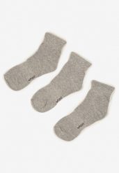 Jasnoszare Bawełniane Skarpety za Kostkę 3 Pack Foliane. Szare skarpetki męskie Born2be, bez wzorów, z bawełny. Za 19.99 zł.