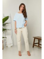 Le Monde du Lin Lniana bluzka w kolorze błękitnym rozmiar: 34/36. Niebieskie bluzki damskie Le Monde du Lin, bez wzorów, ze lnu, bez kołnierzyka, bez ramiączek. Za 121.99 zł.