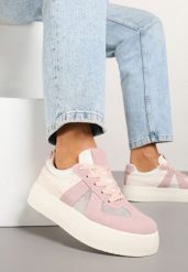 Różowe Sneakersy Typu Kultowe Tenisówki na Grubej Podeszwie Nanessa. Czerwone trampki i tenisówki damskie Renee, bez wzorów, z jeansu. Za 79.99 zł.