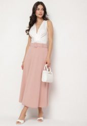 Różowa Gładka Spódnica Maxi z Gumką w Pasie i Klamrą Orirsa. Czerwone spódniczki damskie Born2be, s, bez wzorów, eleganckie, maxi, rozkloszowane. Za 69.99 zł.