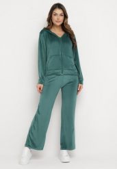 Ciemnozielony Welurowy Komplet Dresowy Bluza z Kapturem i Szerokie Spodnie Atiferi. Zielone bluzy z kapturem damskie Born2be, l, z dresówki. Za 69.99 zł.