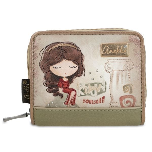 Beżowy Damski Kompaktowy Portfel Anekke. Brązowe portfele damskie Anekke, bez wzorów, z materiału. Za 129.00 zł.