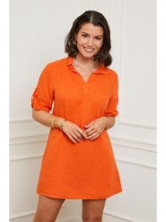 Curvy Lady Lniana sukienka w kolorze pomarańczowym rozmiar: 40/42. Pomarańczowe sukienki damskie Curvy Lady, na co dzień, bez wzorów, ze lnu, klasyczne, bez kołnierzyka, bez ramiączek, mini, proste. Za 136.45 zł.