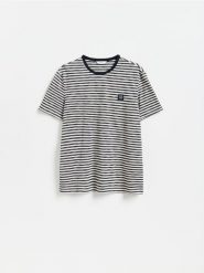 T-shirt regular w paski - granatowy. Niebieskie t-shirty męskie Reserved, l, bez wzorów, z bawełny, bez kołnierzyka. Za 69.99 zł.