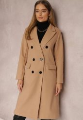 Beżowy Płaszcz Dwurzędowy Aminirn. Brązowe płaszcze damskie Renee, na jesień, l, bez wzorów, eleganckie. Za 179.99 zł.