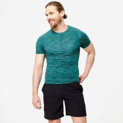 Koszulka kompresyjna męska Domyos krótki rękaw. Brązowe t-shirty sportowe męskie DOMYOS, m, z elastanu, bez ramiączek. Za 49.99 zł.