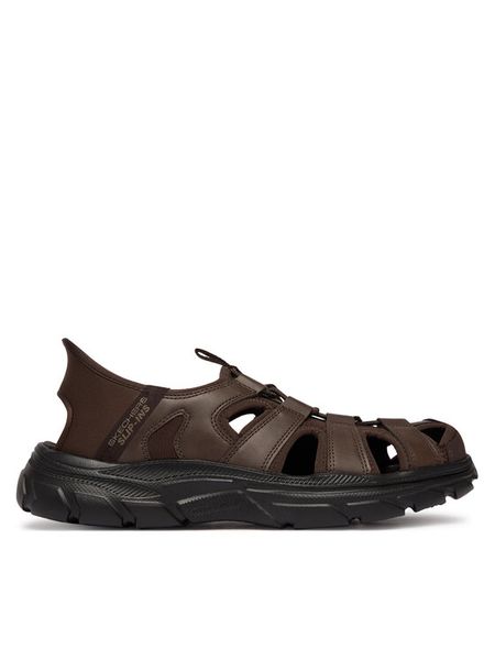 Skechers Sandały Slip-Ins Relaxed Fit: Revolted - Vartan 205182/CHOC Brązowy. Brązowe sandały męskie Skechers, ze skóry, bez zapięcia. Za 359.99 zł.
