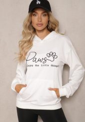 Biała Bluza z Bawełną Kapturem i Napisem Gelabrina. Białe bluzy z kapturem damskie Renee, l, z bawełny. Za 69.99 zł.