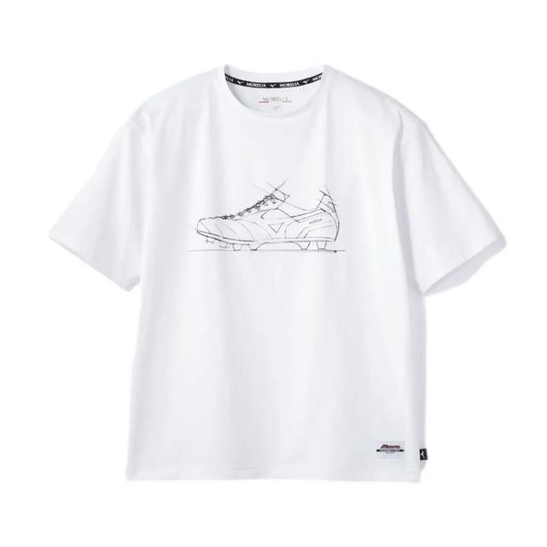 Koszulka z nadrukiem Mizuno Morelia Off. Białe t-shirty damskie Mizuno, l, bez wzorów, bez kołnierzyka. Za 272.00 zł.