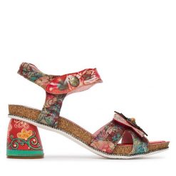 Sandały Laura Vita. Czerwone sandały damskie Laura Vita, bez wzorów, bez obcasa, na słupku. Za 439.99 zł.