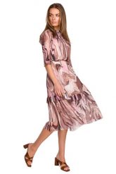Wzorowana Sukienka z Siateczki z Falbankami - Model 3. Brązowe sukienki damskie MOE, l, bez wzorów, z materiału, wizytowe, bez kołnierzyka, bez ramiączek. Za 391.90 zł.