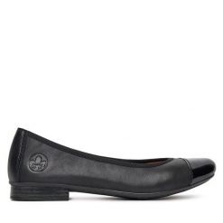 Baleriny Rieker. Czarne baleriny damskie Rieker, bez wzorów, bez obcasa. Za 209.99 zł.