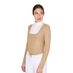 Damska koszulka polo do jazdy konnej z długim rękawem Equestro. Brązowe topy sportowe damskie EQUESTRO, na lato, l, bez wzorów, z bawełny, bez ramiączek. Za 268.50 zł.