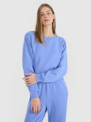 4F Bluza dresowa nierozpinana z modalem damska - niebieska L. Niebieskie bluzy bez kaptura damskie 4f, l, z dresówki. W wyprzedaży za 119.99 zł.