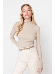 Trendyol Golf w kolorze beżowym rozmiar: M. Brązowe golfy damskie Trendyol, m, bez wzorów, prążkowane, bez ramiączek. Za 34.69 zł.